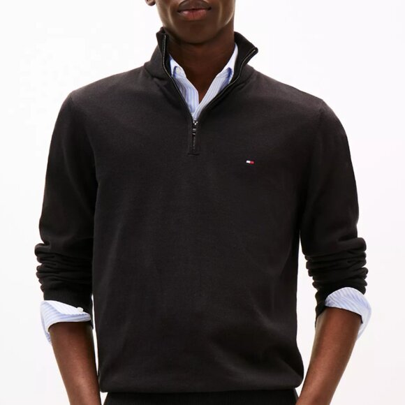 Tommy Hilfiger Men's Classic Quarter Zip Sweater Black Medium - Picture 1 of 15